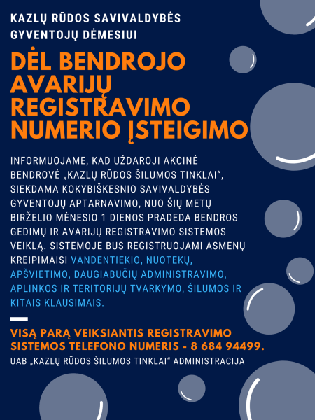 Dėl bendrojo avarijų registravimo numerio įsteigimo