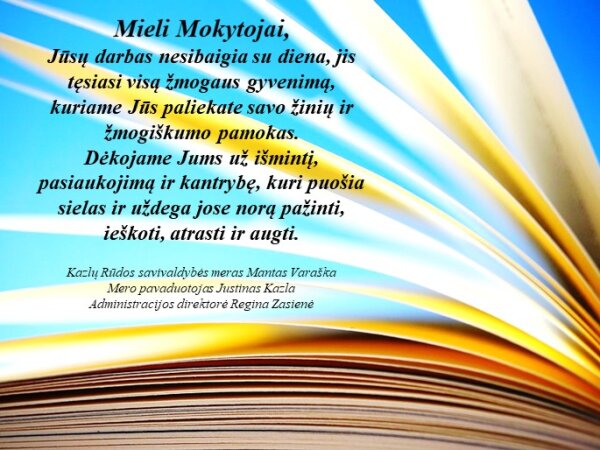 Sveikinimas Tarptautinės mokytojų dienos proga