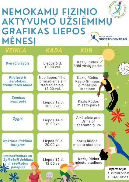 Kviečiame dalyvauti fizinio aktyvumo užsiėmimų veiklose. 