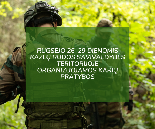 Rugsėjo 26–29 dienomis organizuojamos karių pratybos