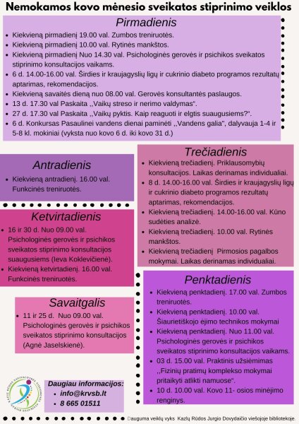 Kazlų Rūdos savivaldybės visuomenės sveikatos biuro kovo mėnesio sveikatos stiprinimo veiklų...